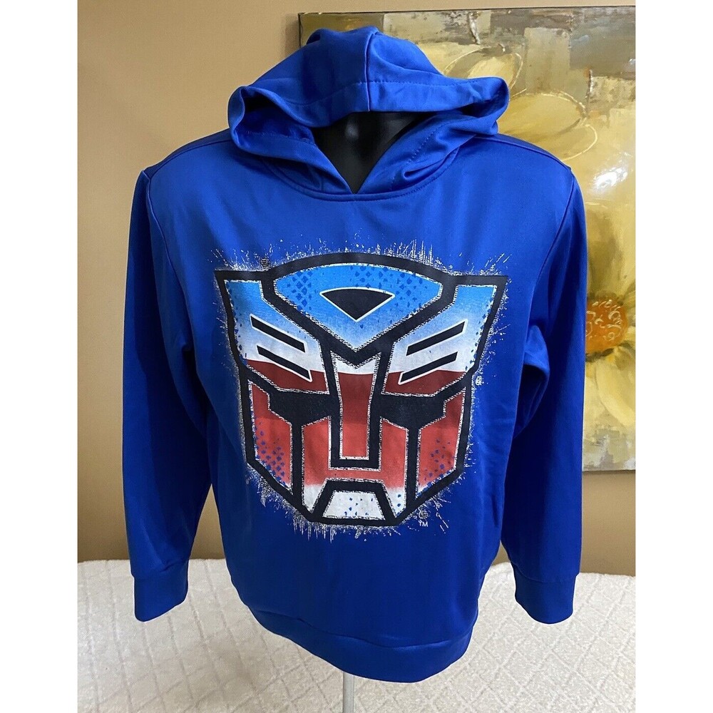 Transformers Graphic Print Blue Pullover Hoodie Side Pockets Size Teens XXL 18